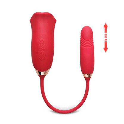 Stimulateur grande bouche langue vibrante et poussée silicone rouge rechargeable USB