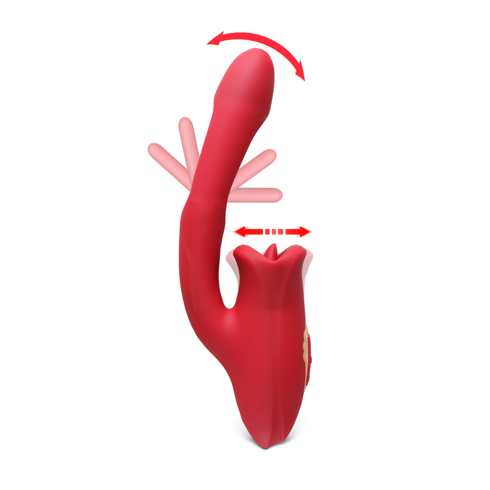 Vibromasseur ergonomique RF14 combinant bouche réaliste et battements de langue pour plaisir intense.