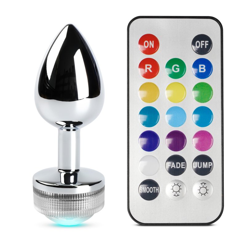 Sextoy plug anal métal lumineux argent avec contrôle à distance et télécommande