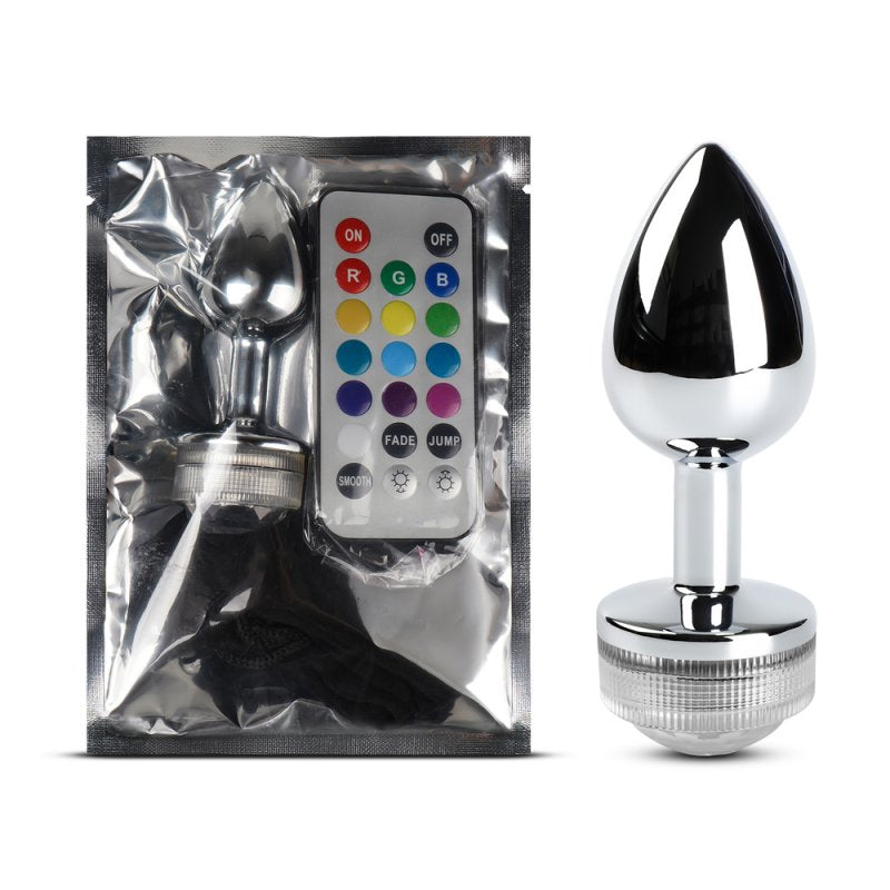 Plug anal métal lumière intégrée argent contrôle télécommandé inclus
