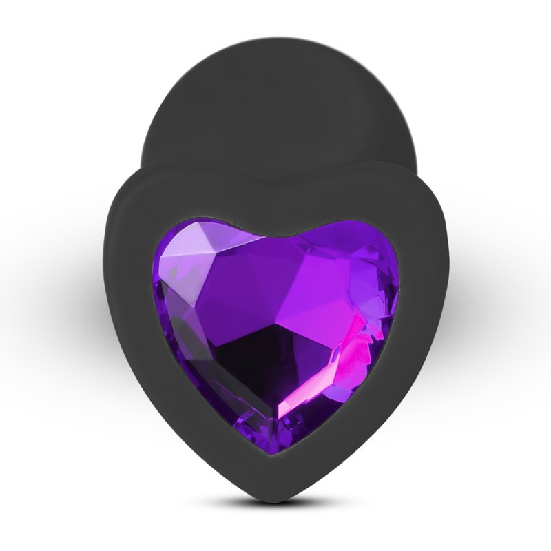 Sextoy plug anal silicone noir diamant cœur violet design élégant compact