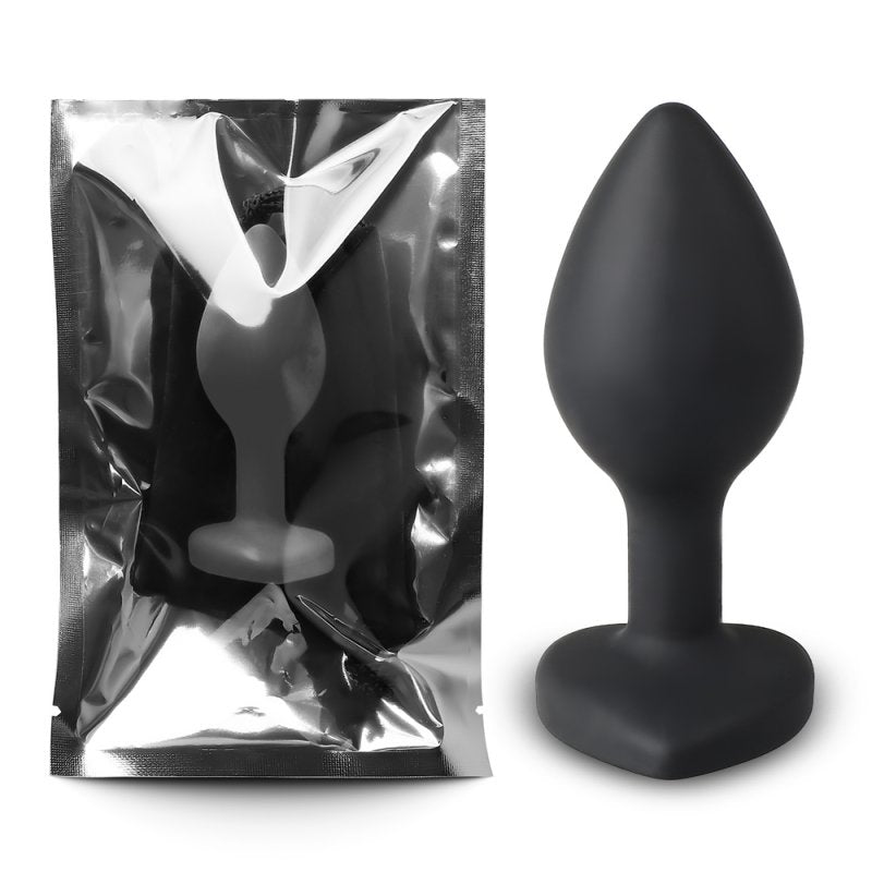 Plug anal petit format silicone médical avec bijou cœur violet base sécurisée