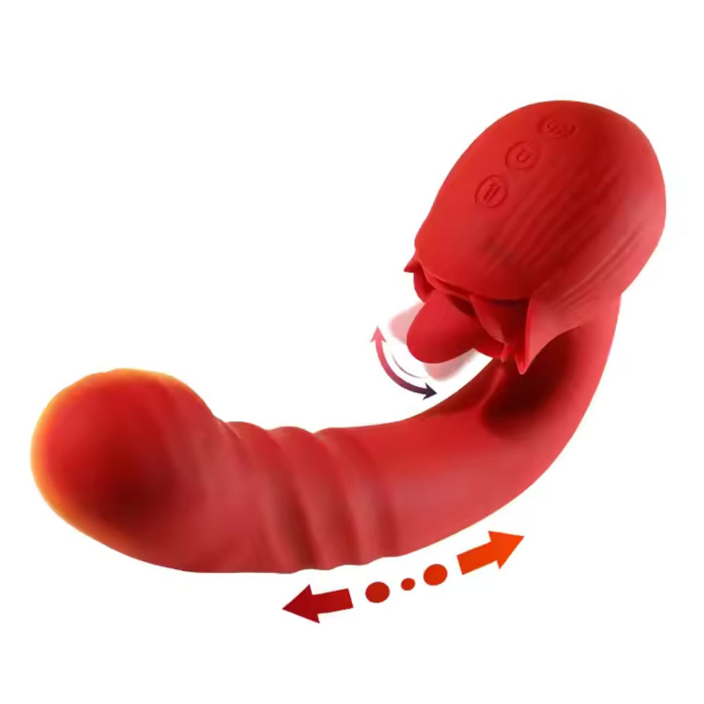 Vibromasseur triple‑action offrant vibrations puissantes, mouvement rythmique et surface texturée. Conception ergonomique en silicone premium.