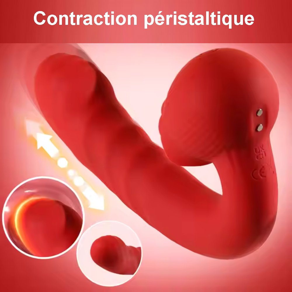 Stimulateur compact combinant vibrations réglables, poussée automatique et surface mobile. Matériaux sûrs et design moderne.