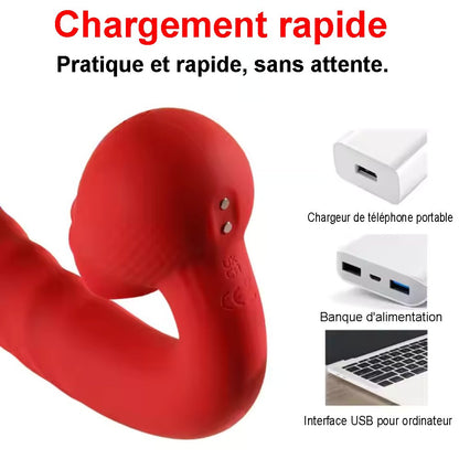 Vibromasseur en silicone médical avec triple technologie : vibration, va‑et‑vient et surface dynamique. Recharge rapide et utilisation confortable.