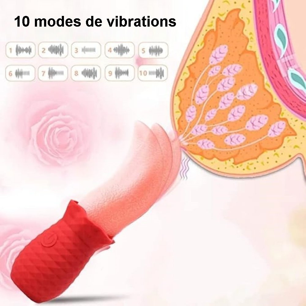Vibromasseur à langue vibrante avec intensités réglables pour confort personnalisé.