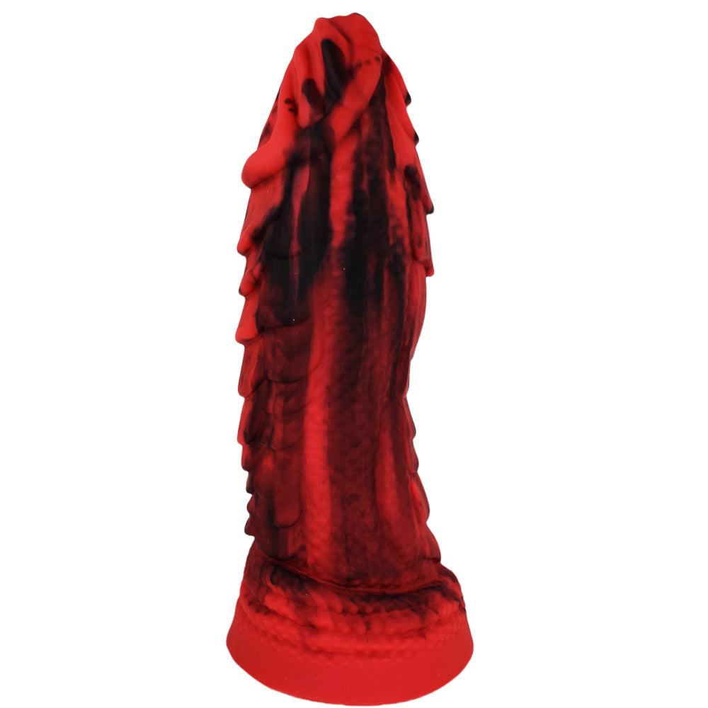 Godemichet dragon en silicone médical avec tige épaisse, crêtes et écailles reptiliennes pour stimulation intense.