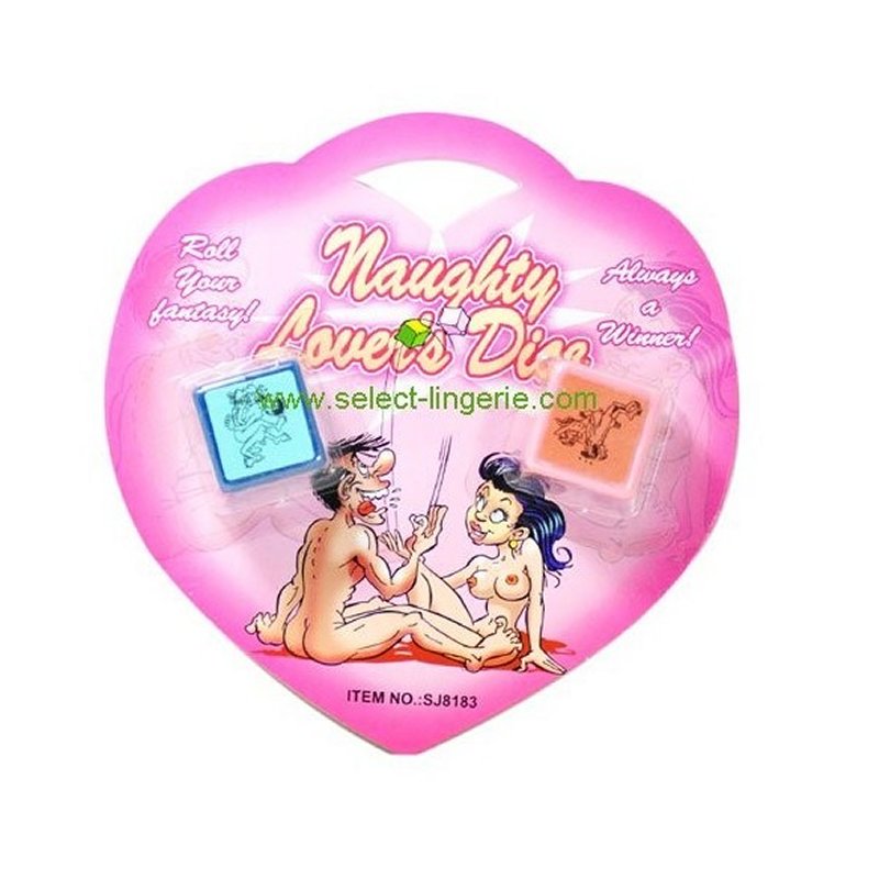 Dés coquins pour couple avec positions et actions, jeu romantique rose et bleu pour soirées intimes.
