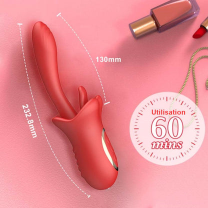 Vibromasseur étanche en silicone doux avec langue mobile.