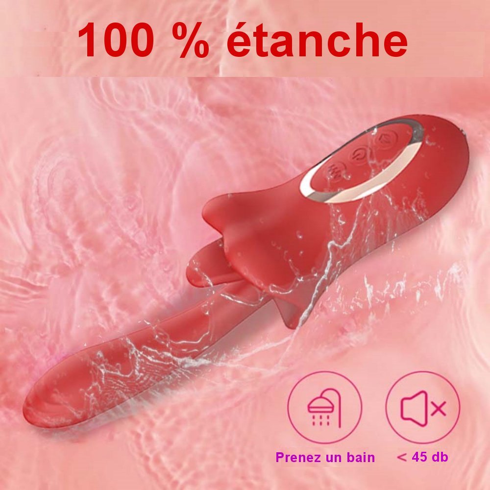 Vibromasseur ergonomique de 23 cm avec multiples modes de vibration.