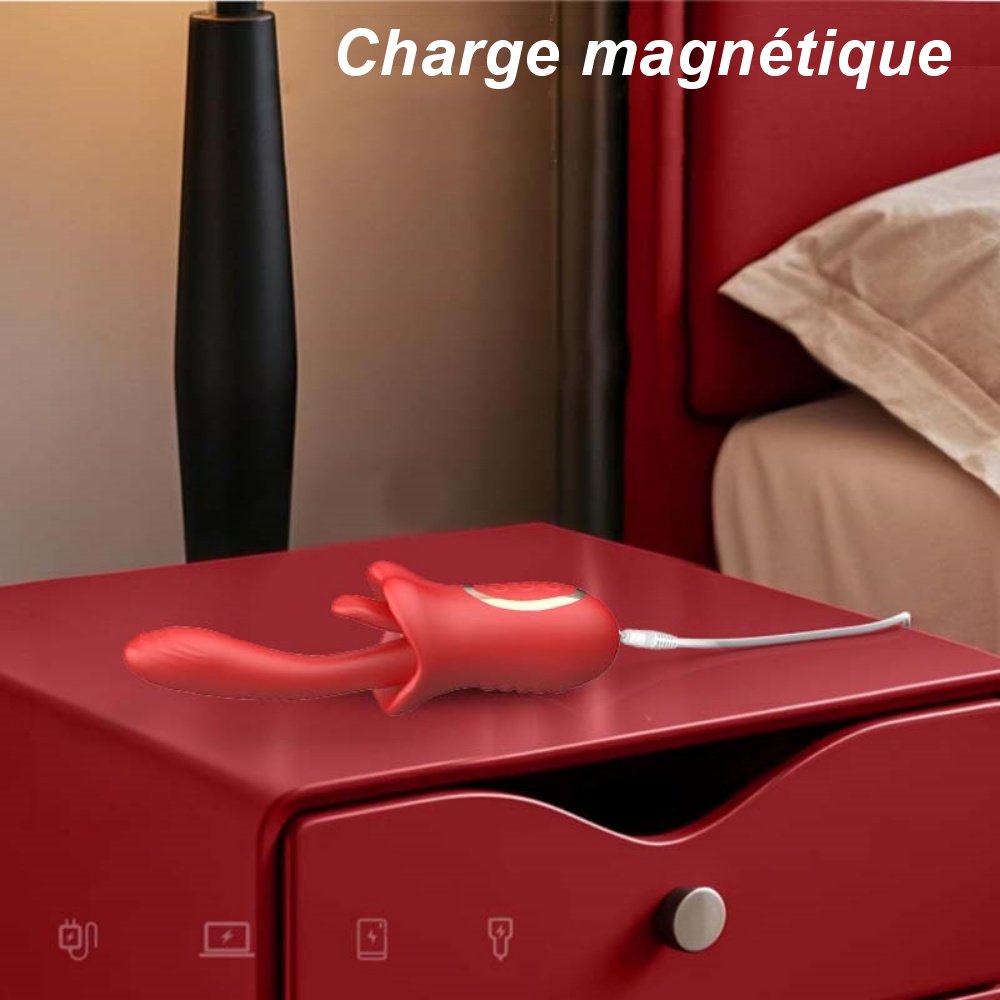 Vibromasseur rechargeable avec langue stimulante et design ergonomique.