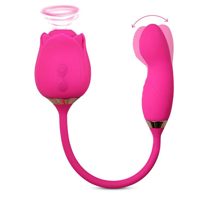 Stimulateur clitoridien en forme de rose rouge en silicone avec 10 vitesses et fonction vibration.