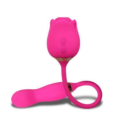 Rose stimulante en silicone rouge avec succion clitoridienne et plusieurs modes de vibration.