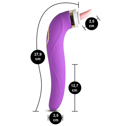 Stimulateur clitoridien violet avec 8 modes et deux embouts pour différentes sensations.