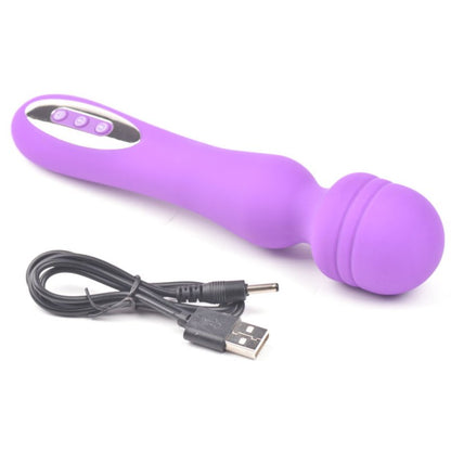 Magic wand violette en silicone avec recharge USB et plusieurs modes de vibration.