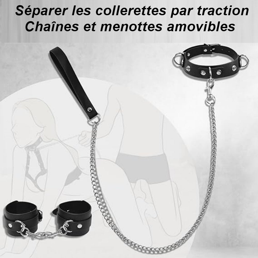 5.	Ensemble BDSM avec harnais, collier, laisse et menottes assorties