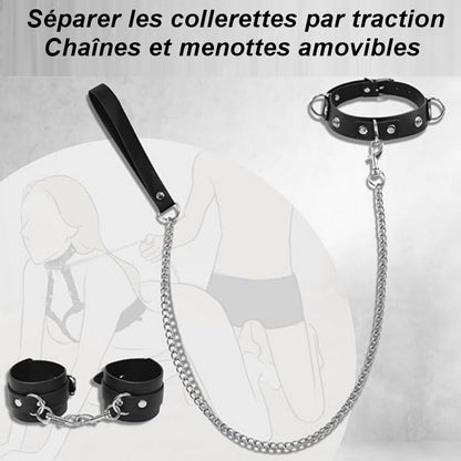 5.	Ensemble BDSM avec harnais, collier, laisse et menottes assorties