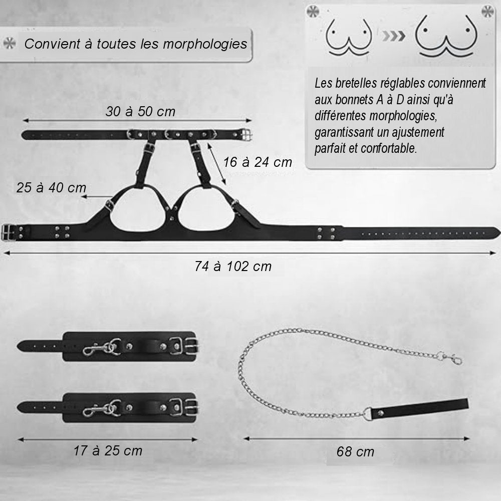 6.	Harnais noir avec finitions métalliques pour jeux de rôle