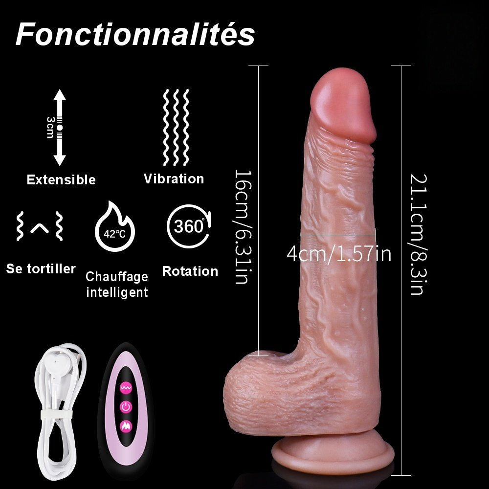 Vibromasseur étanche avec fonction chauffante et télécommande incluse.