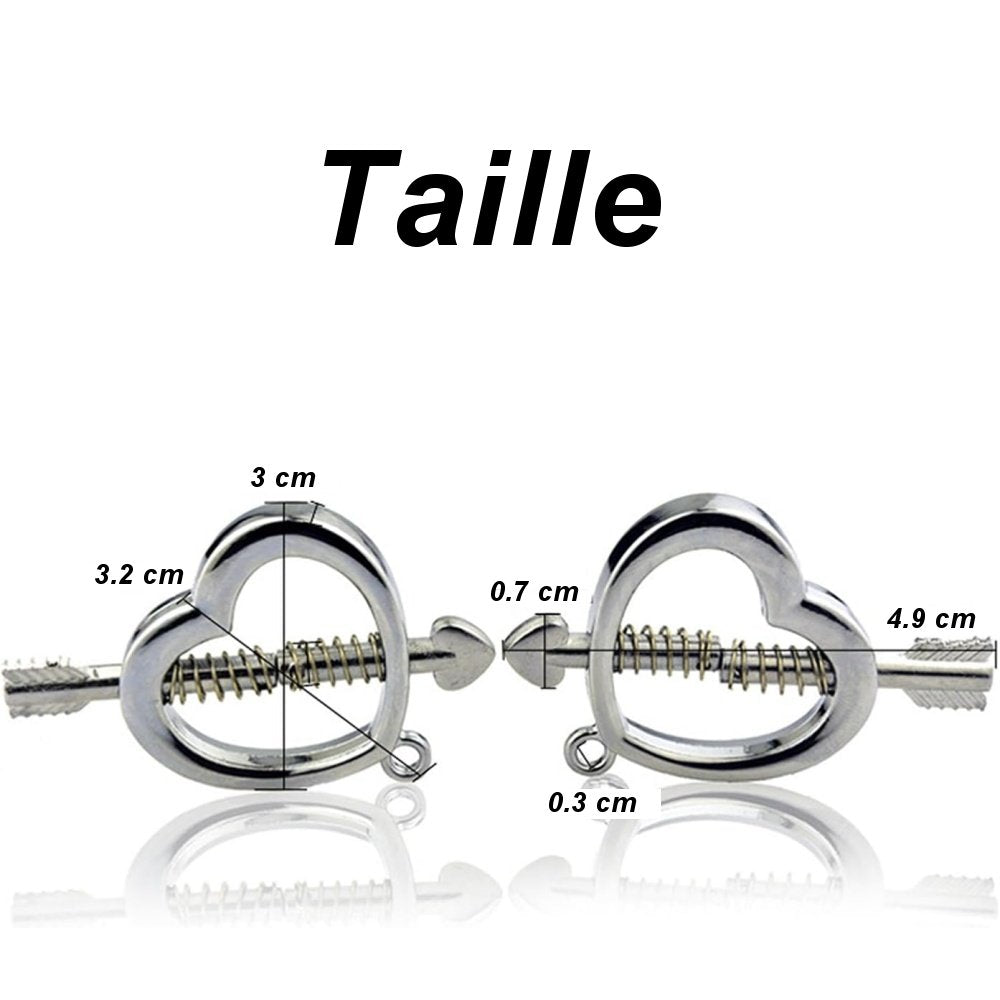 Taille des Pinces à tétons premium en métal argent et grelots rouges