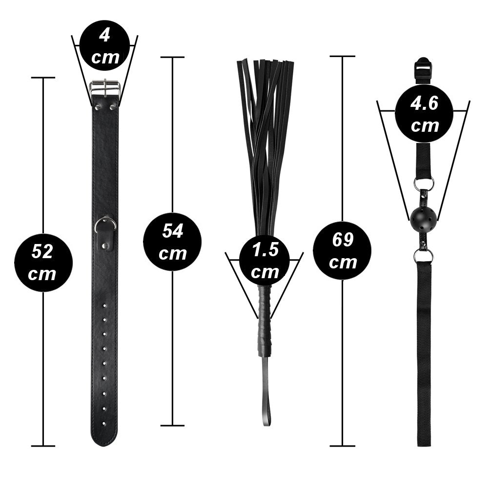 Kit BDSM complet avec fouet, pagaie et bandeau noir