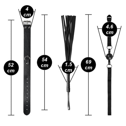 Kit BDSM complet avec fouet, pagaie et bandeau noir