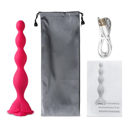 Perles anales vibrantes silicone doux 9 vitesses base sécurisée fleur