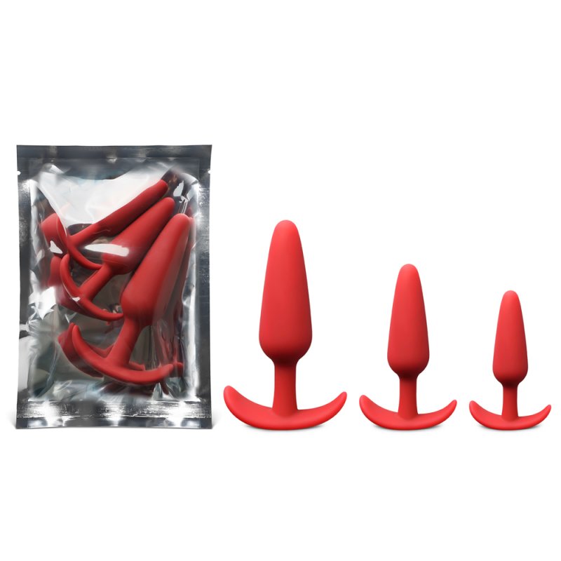 Lot plugs anaux rouge silicone médical tailles progressives base élargie