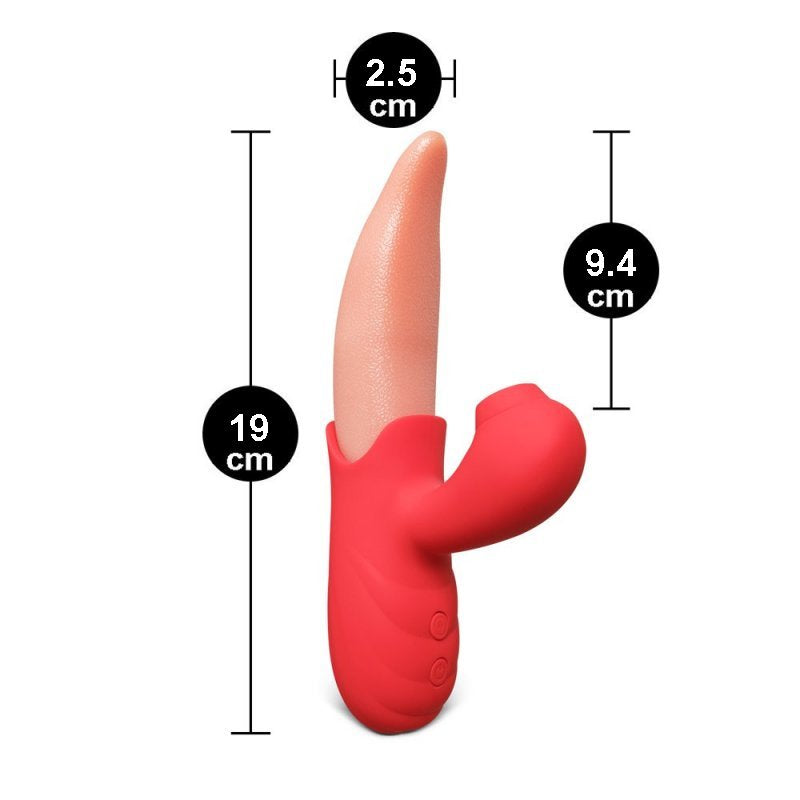 Stimulateur double action avec langue vibrante et succion douce pour stimulation intime.