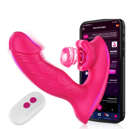 Vibromasseur connecté en silicone magenta avec double stimulation