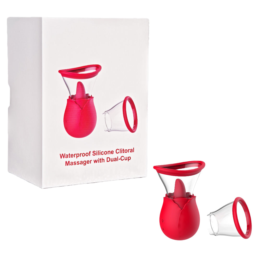 Vibromasseur clitoridien 3-en-1 en silicone doux avec vibration, aspiration et langue stimulante.