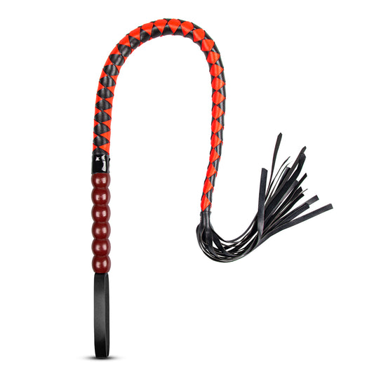 Fouet BDSM noir et rouge en PU avec poignée ergonomique
