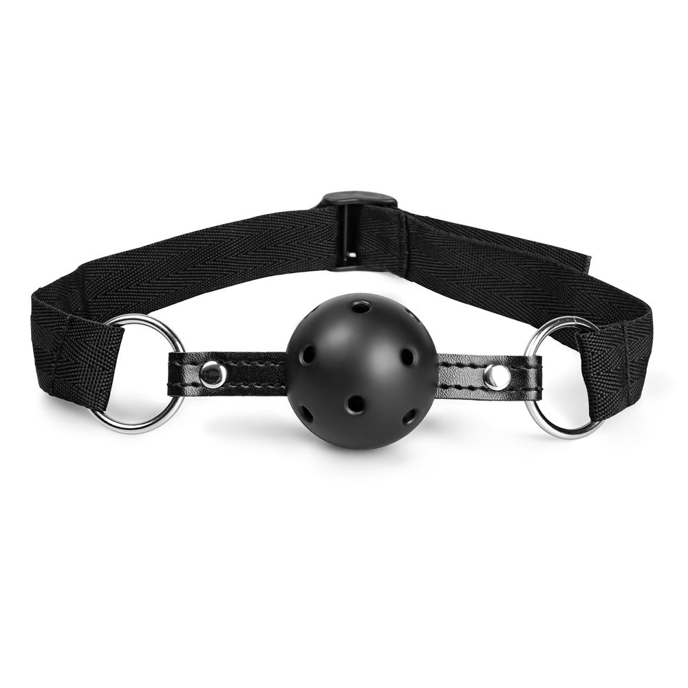 Bâillon boule en silicone noir réglable avec sangle en nylon
