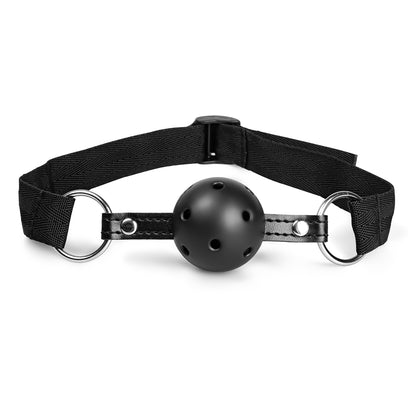 Bâillon boule en silicone noir réglable avec sangle en nylon