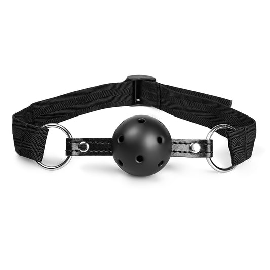 Bâillon boule en silicone noir réglable avec sangle en nylon