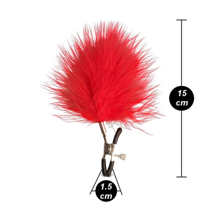 Pinces à tétons réglables avec plumes rouges et finition en métal