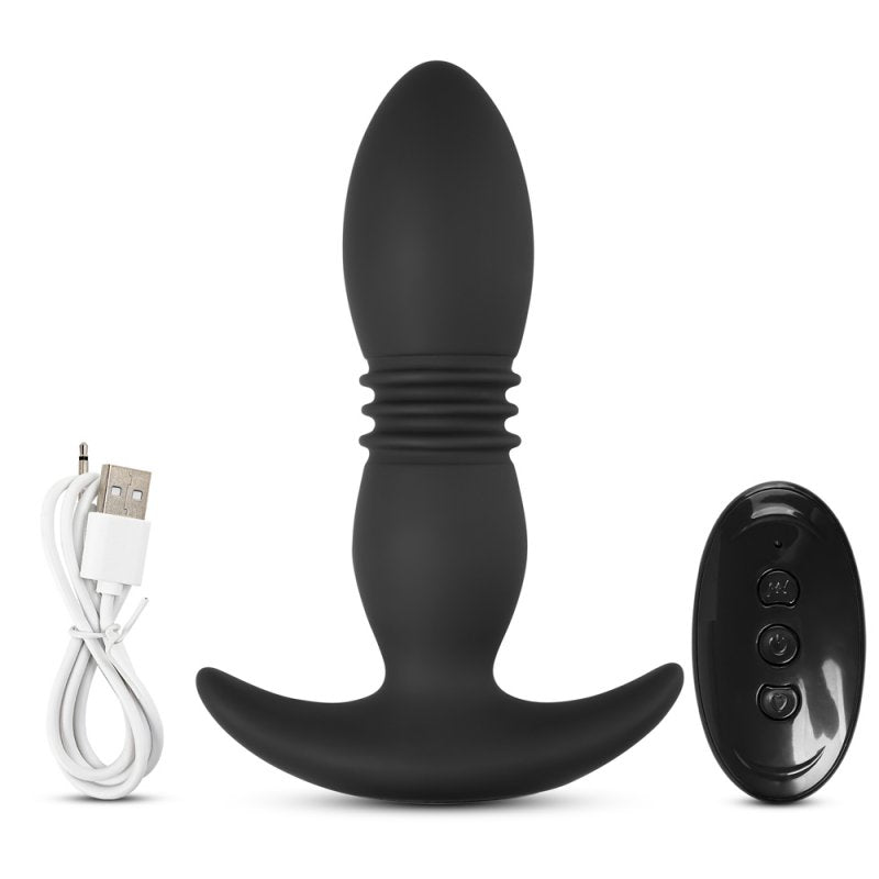 Sextoy anal silicone noir avec poussée automatique et télécommande sans fil